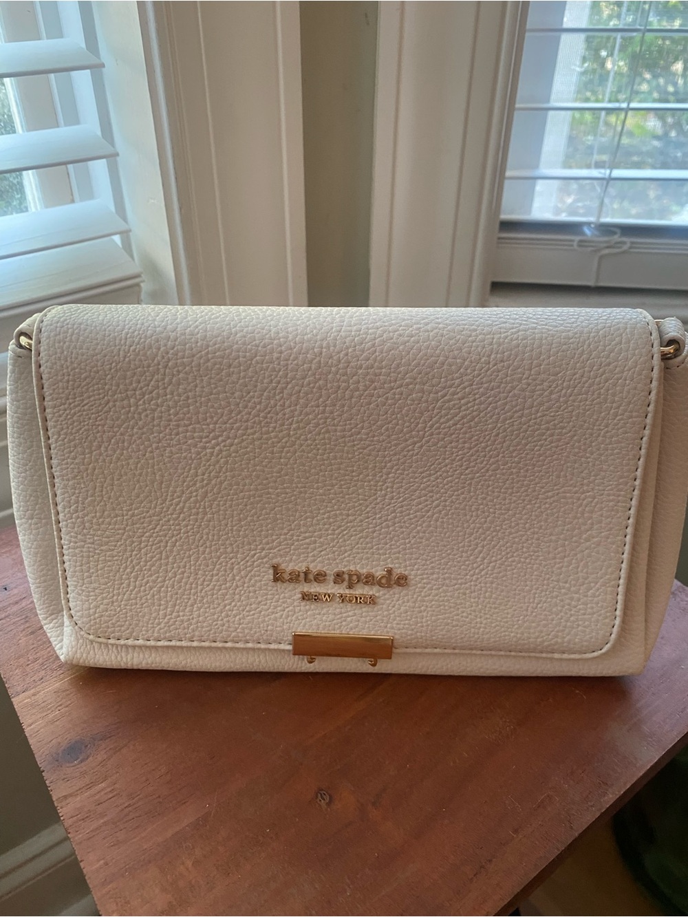 kate spade White Pebbled Leather Crossbody with Gold Hardware